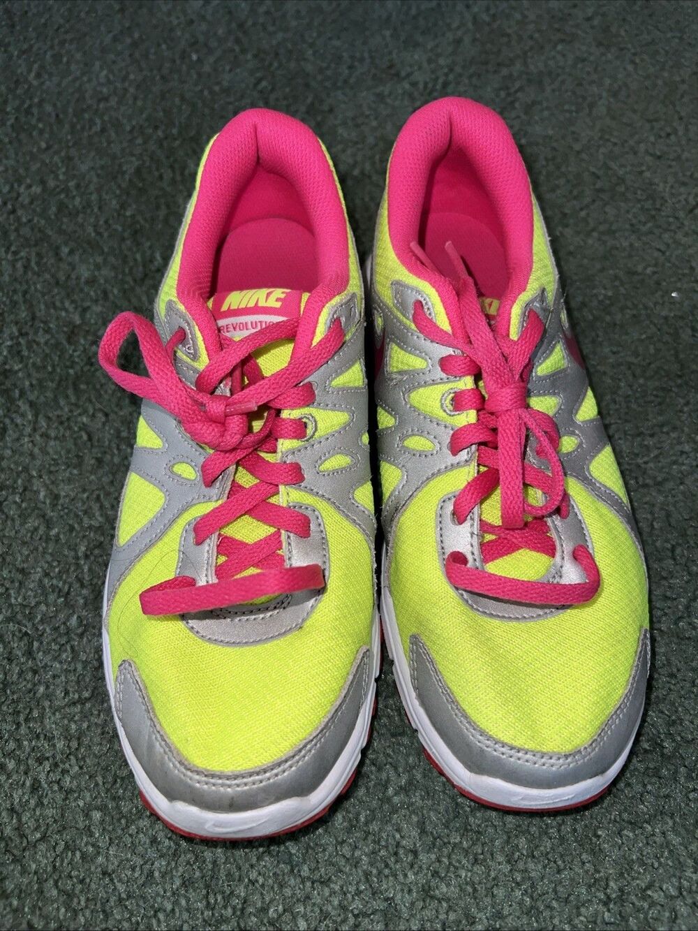 Nike Girl's Revolution 2 Neon Green/Pink Running Shoes - Size 4.5 Youth NWOT